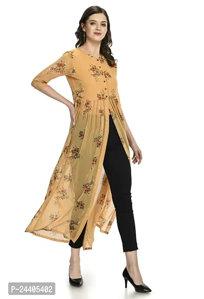 Sarvayoni Womens Mustard Georgette Front Open Dress-thumb4