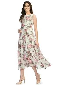 Sarvayoni Womens Georgette White Floral Print Maxi Dress-thumb2