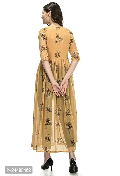 Sarvayoni Womens Mustard Georgette Front Open Dress-thumb5