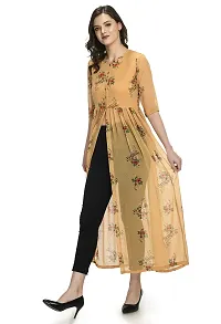 Sarvayoni Womens Mustard Georgette Front Open Dress-thumb2