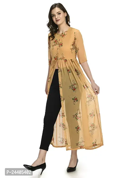 Sarvayoni Womens Mustard Georgette Front Open Dress-thumb3