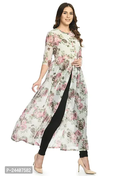 Sarvayoni Womens Georgette Multicolor Floral Print Front Open Dress-thumb4