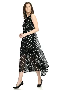 Sarvayoni Womens Black Georgette Key Hole Dress-thumb1