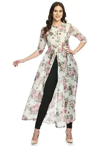 Sarvayoni Womens Georgette Multicolor Floral Print Front Open Dress-thumb1