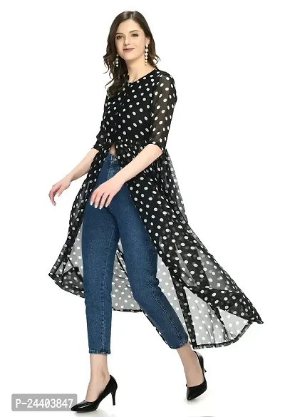 Stylish georgette Black Polka Dot Print Dress For Women-thumb2