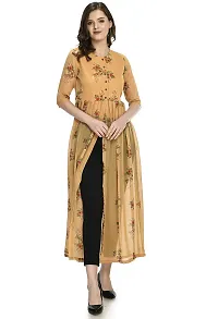 Sarvayoni Womens Mustard Georgette Front Open Dress-thumb1