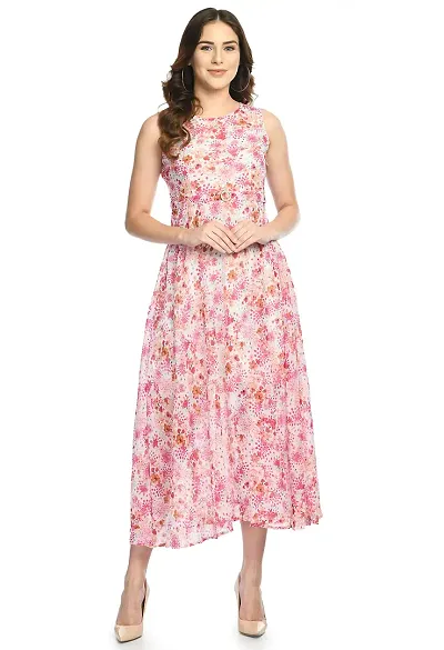 Sarvayoni Womens Georgette Floral Print Maxi Dress