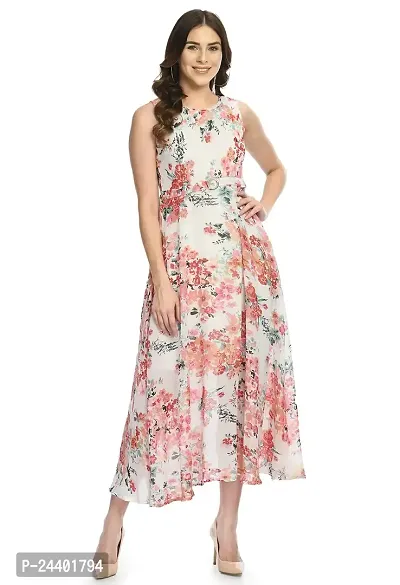Sarvayoni Womens Georgette Multicolor Floral Print Maxi Dress