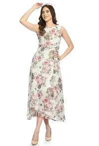 Sarvayoni Womens Georgette White Floral Print Maxi Dress-thumb1
