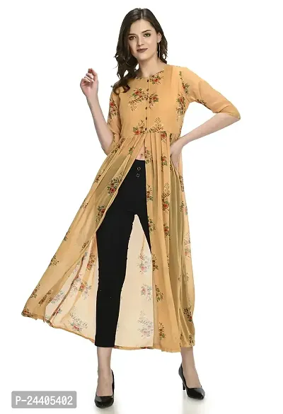 Sarvayoni Womens Mustard Georgette Front Open Dress