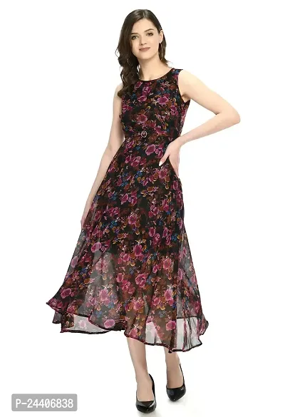 Sarvayoni Womens Georgette Multicolor Floral Print Maxi Dress-thumb0