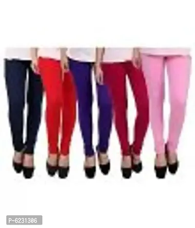 Women Combo of 5 Multicolored Cotton Solid Leggings