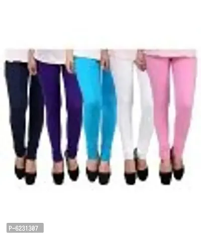 Women Combo of 5 Multicolored Cotton Solid Leggings