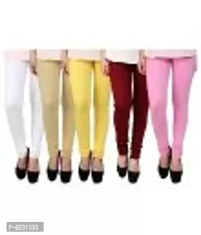 Women Combo of 5 Multicolored Cotton Solid Leggings