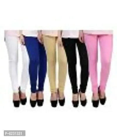 Women Combo of 5 Multicolored Cotton Solid Leggings