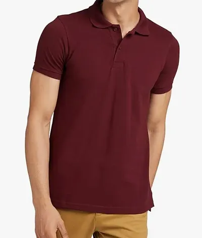 Stylish Cotton Blend Solid Polos For Men