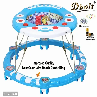 Dbolt Round Ultra Soft Seat Cycle Baby Walker with Musical Toy Bar Rattles and Activity Toys [Smiley] (Sky Blue)