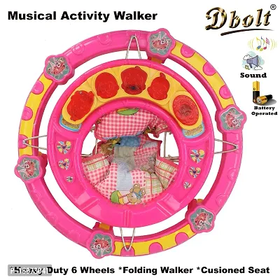 Dbolt Round Ultra Soft Seat Cycle Baby Walker with Musical Toy Bar Rattles and Activity Toys [Little Heart] (Pink)-thumb3