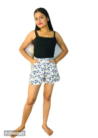 Zainya Forever Women's Above Knee Animal Printed Shorts (XS, White)-thumb0
