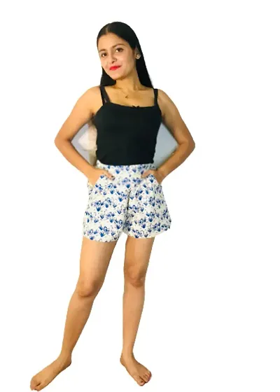 Zainya Forever Women's Above Knee Animal Printed Shorts (XS, White)