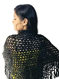 Zainya Forever Women's Woolen Solid Winterwear Knit Shawl - Black-thumb4