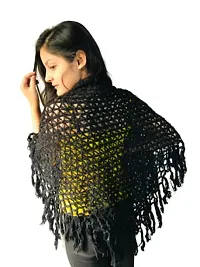 Zainya Forever Women's Woolen Solid Winterwear Knit Shawl - Black-thumb1