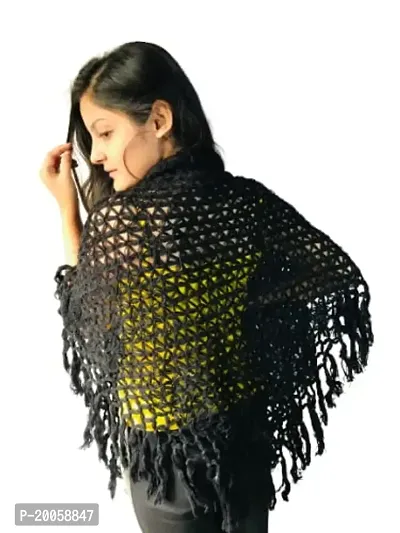 Zainya Forever Women's Woolen Solid Winterwear Knit Shawl - Black-thumb2