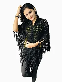 Zainya Forever Women's Woolen Solid Winterwear Knit Shawl - Black-thumb2