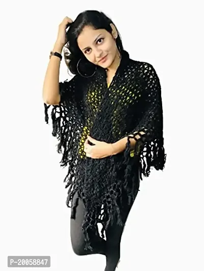 Zainya Forever Women's Woolen Solid Winterwear Knit Shawl - Black-thumb3