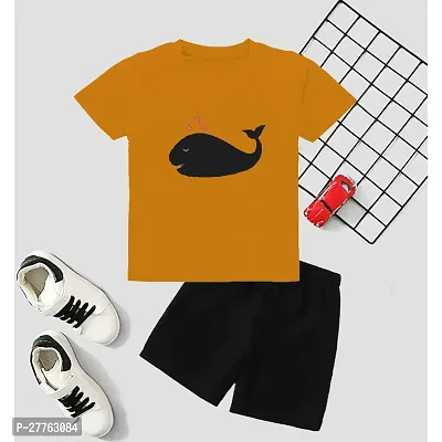 Stylish Yellow Cotton Blend Printed T-Shirts With Shorts Clothing Set For Boys-thumb0