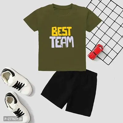 Stylish Green Cotton Blend Printed T-Shirts With Shorts Clothing Set For Boys-thumb0