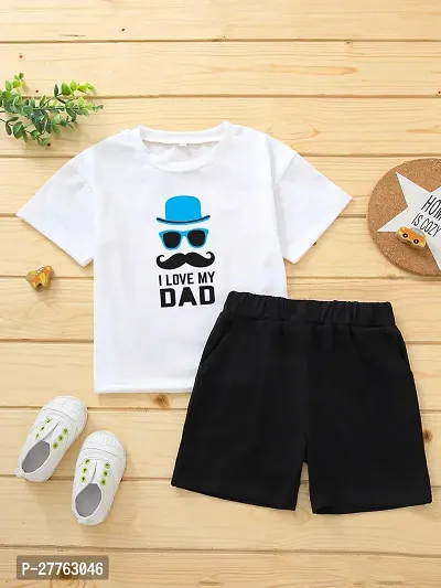 Stylish White Cotton Blend Printed T-Shirts With Shorts Clothing Set For Boys-thumb0