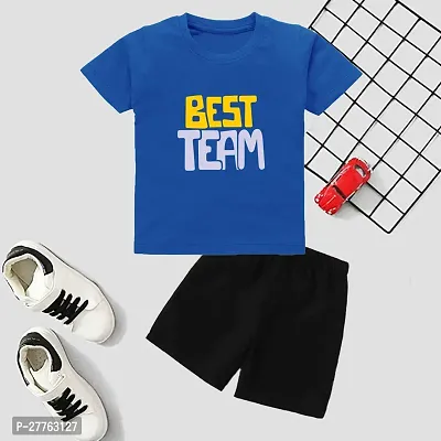 Stylish Blue Cotton Blend Printed T-Shirts With Shorts Clothing Set For Boys-thumb0