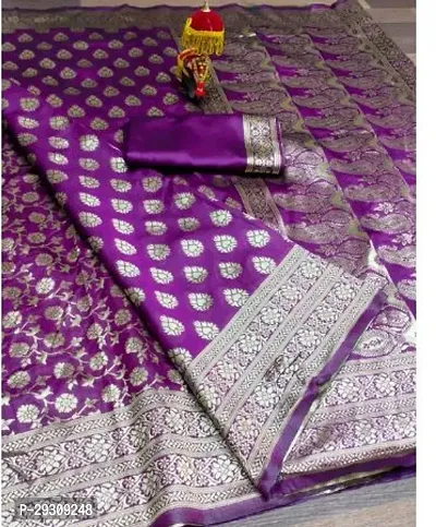 Stylish Purple Banarasi Silk Saree with Blouse piece For Women-thumb0