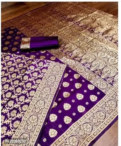 Stylish Purple Banarasi Silk Saree with Blouse piece For Women-thumb0