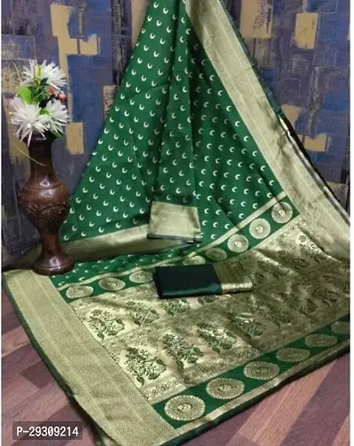 Stylish Green Banarasi Silk Saree with Blouse piece For Women