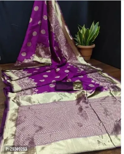 Stylish Purple Banarasi Silk Saree with Blouse piece For Women