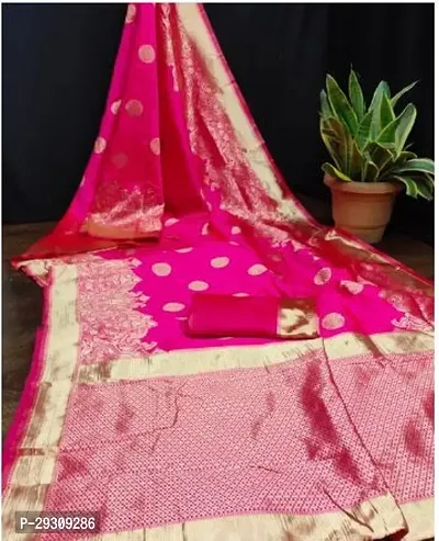 Stylish Pink Banarasi Silk Saree with Blouse piece For Women