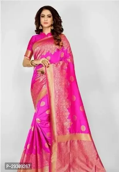 Stylish Pink Banarasi Silk Saree with Blouse piece For Women-thumb0