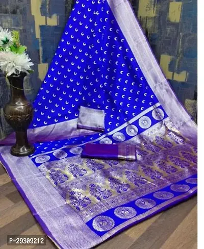 Stylish Blue Banarasi Silk Saree with Blouse piece For Women-thumb0