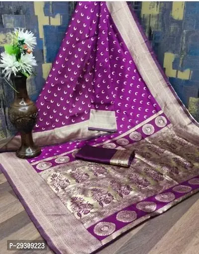 Stylish Purple Banarasi Silk Saree with Blouse piece For Women