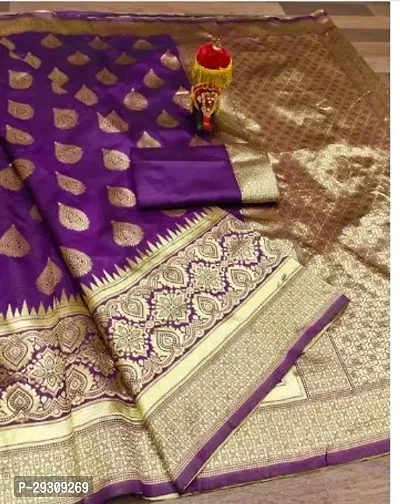 Stylish Purple Banarasi Silk Saree with Blouse piece For Women-thumb0