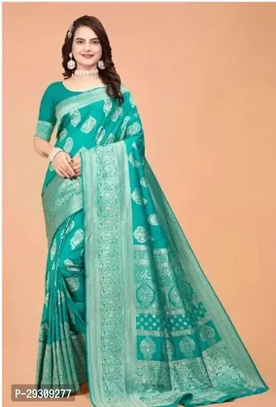 Stylish Green Kanjeevaram Saree with Blouse piece For Women