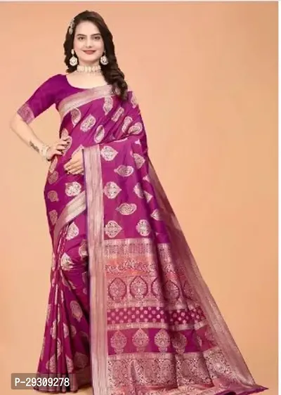 Stylish Purple Kanjeevaram Saree with Blouse piece For Women-thumb0