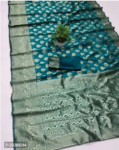 Stylish Green Banarasi Silk Saree with Blouse piece For Women-thumb0