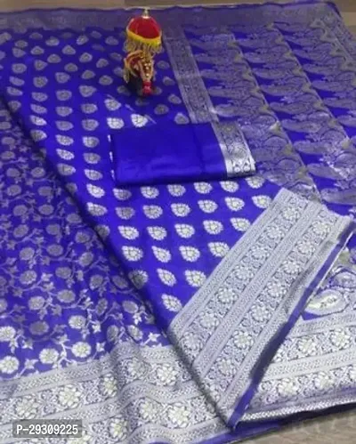 Stylish Blue Banarasi Silk Saree with Blouse piece For Women