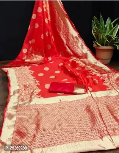 Stylish Red Banarasi Silk Saree with Blouse piece For Women