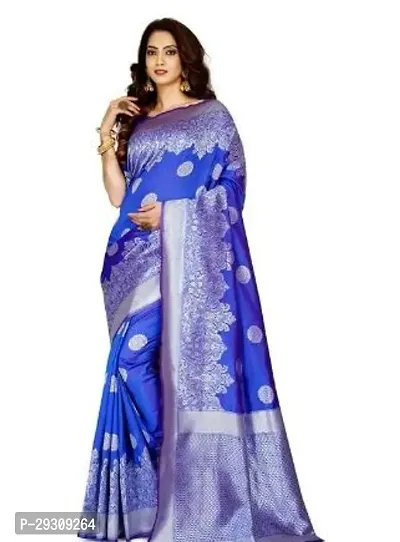 Stylish Blue Banarasi Silk Saree with Blouse piece For Women-thumb0