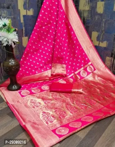 Stylish Pink Banarasi Silk Saree with Blouse piece For Women