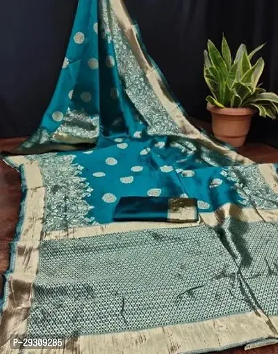 Stylish Green Banarasi Silk Saree with Blouse piece For Women-thumb0